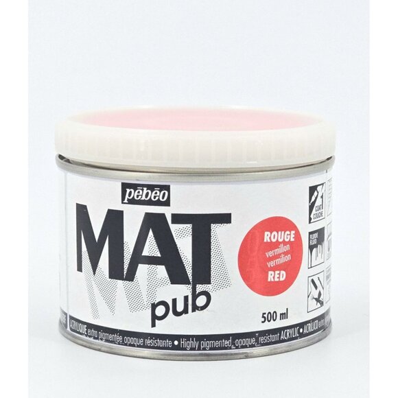 Pebeo Mat Pub Vermillon Red 257005 Acrylic Paint 16.9 oz 500ml New - Picture 1 of 8